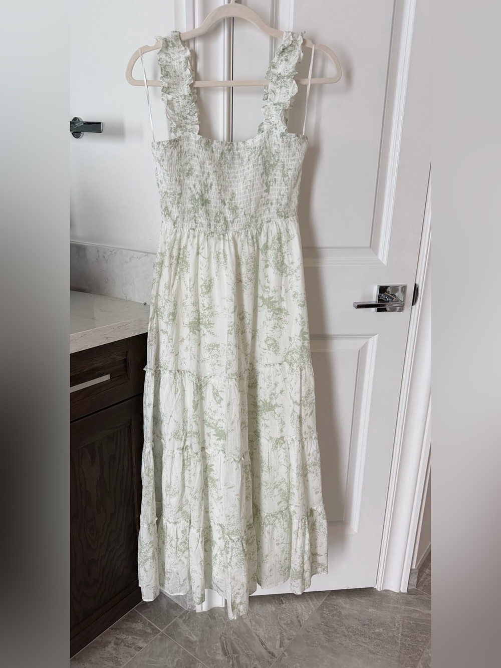 Lucy Paris White Maxi Dress with Light Green Print